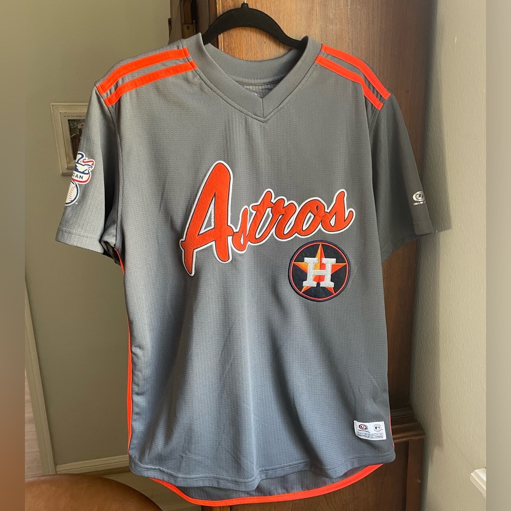 Men’s Gray and Orange Astros Jersey shirt size large